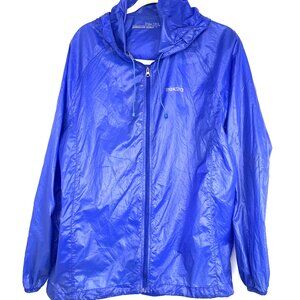Treksta Mens Full Zip Nylon Blue Hooded Rain Windbreaker Lightweight Jacket XL